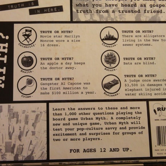 Urban Myth Board Game "MYTH" or "TRUE" Celebrity Health Classics Nature Business - Picture 7 of 16